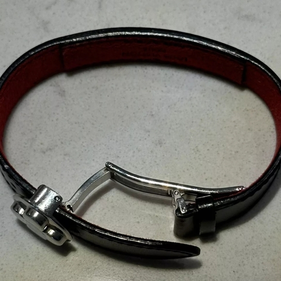 Louis Vuitton Black Leather & Stainless Steel "Wish" Cuff Bracelet Auth/ ❤️ - Picture 3 of 10